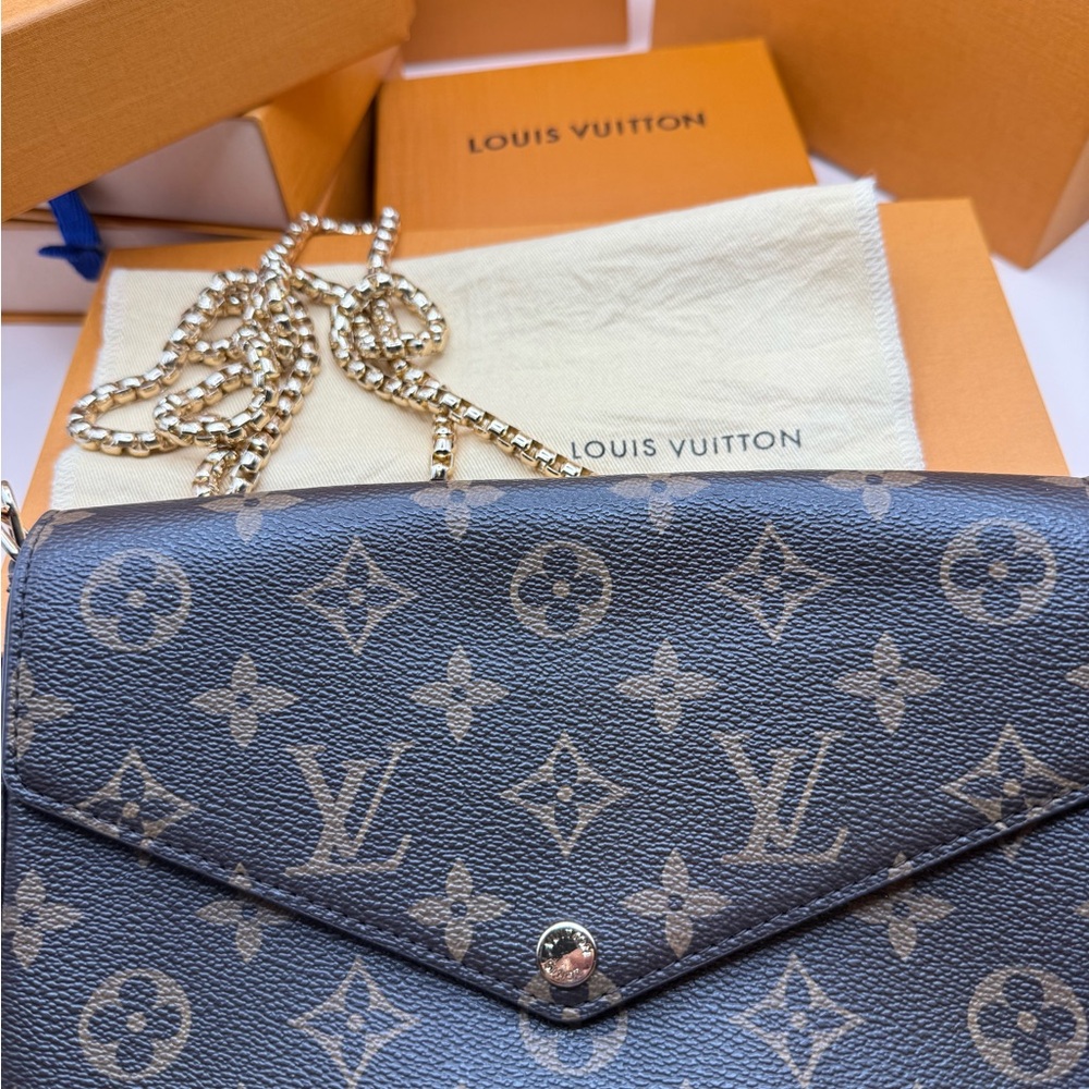 Louis Vuitton Monogram Crossbody Wallet - Brown with Gold Chain